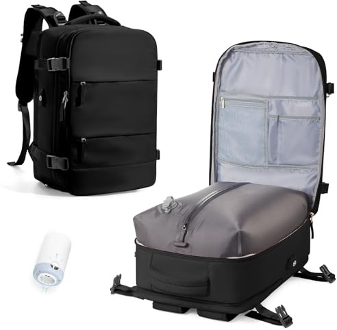 WEFLIER Sac a Dos Voyage Cabine Avion Avec Pompe,Easyjet Bagage à Main 45x36x20 Sac à Dos de Voyage,Sac à Dos à Vide Avec Compression Système de Vide Sac à Dos à Vide Pour Dames Hommes,Noir
