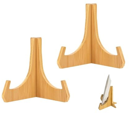 Abiyou Supporto per Piatti in Legno, 2 Pezzo Supporti per Piatti da 6 Pollici, Porta Piatti da Esposizione, Supporto in Bambù per Cornici, Supporto per piatti da esposizione, per Piatti, Libri, Foto