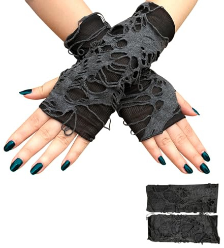 Halloween Handschuhe,Kostüm Gothic Spinnennetz Hexen Accessoires Armstulpen | Goth Emo Voodoo Hexe Schminke Damen Netzhandschuhe,Punk Spinnweben Handschuh,Halloween-Handschuhe für Herren Hand Zubehör