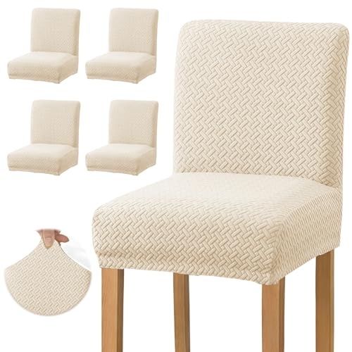 TOATELU Stuhlhussen Stretch 4er Set: Moderne Stil Stretch Stuhlhussen, Hochwertige Stretche Jacquard Barhockerbezüge, Wasserdichter Barhocker, für Esszimmer Küche Barhocker (Beige)