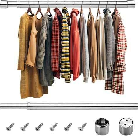 FuxFuis Tringle à Vêtements Extensible, 31-52cm Barre de Penderie Extensible en Acier Inoxydable Tube de Penderie Rail de Suspension Ronde pour Penderie avec Vis pour Chambre Armoire