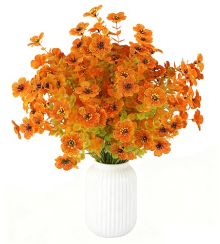 6 Bündel Herbstblumen Künstlich Kunstblumen Herbst wie Echt, Blumen Herbst Deko Kunstblumen, Herbststrauß Herbstzweige Realistische Fake Blumen für Innen Außen Balkon Garten, Orange & Herbsttöne