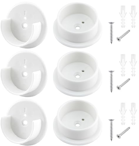 6pcs Heavy Duty Plastic Closet Rod Holders with Screws Wardrobe Tube Rail Support Sockets Multi-Purpose Bracket for Closet Rod Shower Curtain Rod Home Bathroom Clothing Storage (White)