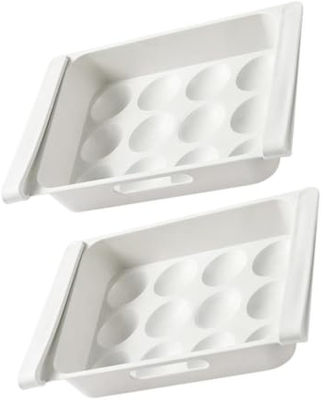 Kisangel Boîte à Œufs Grosse Capacité 12 Compartiments pour Réfrigérateur et Organiser 2 Pièces en Plastique Blanc pour Conserver Œufs Frais