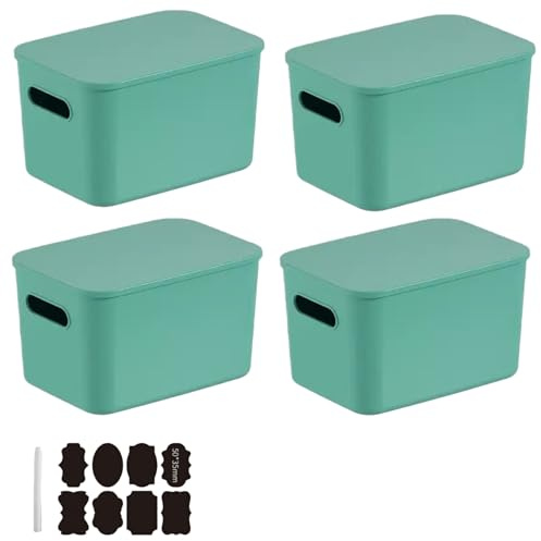 CNKHDZ 4-pack förvaringslådor med lock, stapelbara förvaringslådor med lock, plastförvaringslådor, förvaring för hyllor, kök, badrum (Grön, 25.5x18x15.4cm)