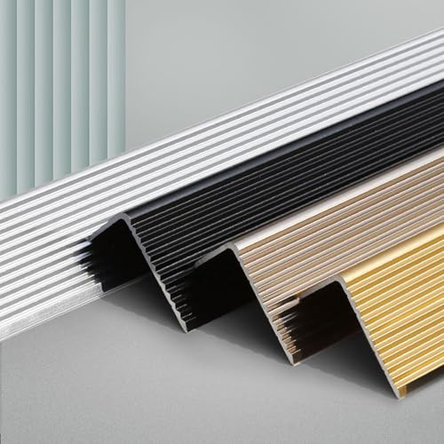 Profilo per bordi scale, Strisce antiscivolo per gradini, autoadesivo, in metallo, previene le cadute, scanalatura di riduzione spessa e resistente all'usura(Gray,0.45m/1.5ft)
