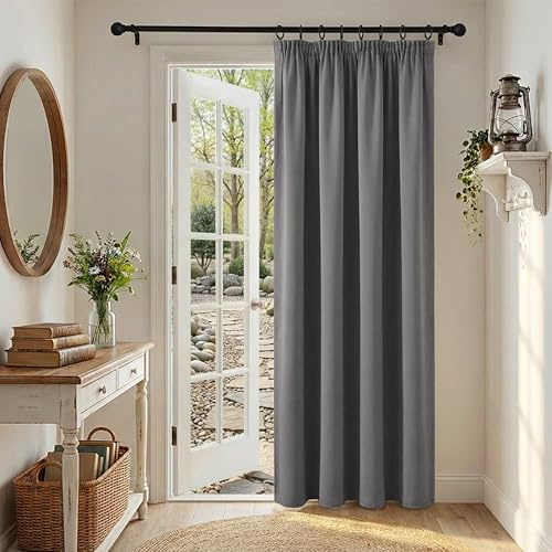 KGORGE Grauer Verdunklungsvorhang Tür Vorhang Blickdicht mit Kräuselband | 1 Stück, H240 x B140 cm, Türvorhang, Thermovorhang Hitzeschutz, für Schienensystem, Verdunkelung, für Wohnzimmer