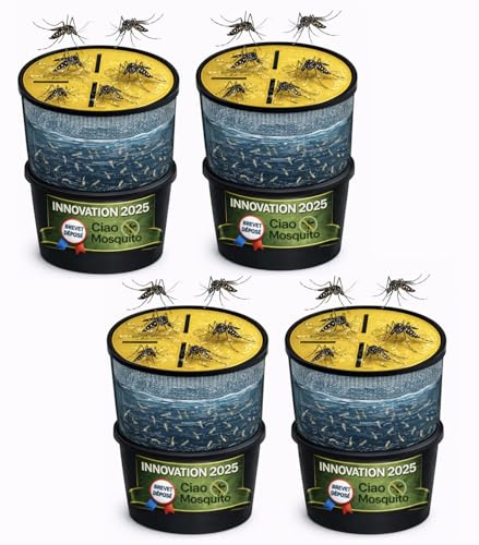 Lot de 4 Pièges Moustique Tigre & Larves – Anti Moustique Extérieur Écologique sans Insecticide Ni Électricité – Eau Stagnante Jardin Terrasse – Ciao Mosquito® Brevet Déposé Invention Française