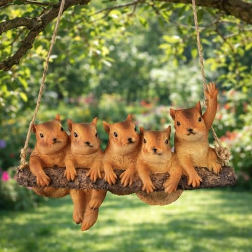 Online Fuchs Gartenfiguren für draußen - 5 Eichhörnchen zum Aufhängen - Deko Figuren, süße Gartendekoration im Frühling, Sommer & Herbst - 21,5 cm groß, wetterfest