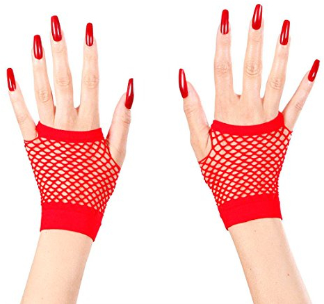 Amakando Netz Armstulpen Fingerlose Handschuhe rot 80er Jahre Disco Handstulpen Pulswärmer Fasching Burlesque Show Punk Handschuh Stulpen Can Can Netzstulpen