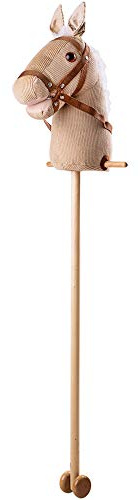 Bigjigs Toys Beige Hobby Horse | Ride On Pony with Cord Plush Head, Wooden Stick & Wheels | Kids Riding Toy for Role Play Games | Gifts for a 3+ Year Old Toddler | Cuddly Animal Figures