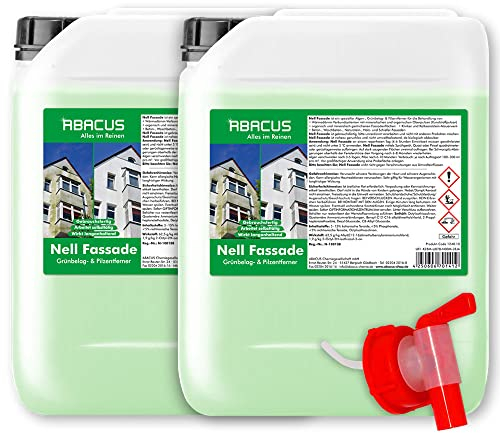 ABACUS® Fassadenreiniger, Grünbelagentferner für Fassaden, Putz & Hauswände – Entfernt selbsttätig Pilze, Flechten & Algen von Fassaden – Nur 0,1L pro m², Nell Fassade 10 Liter (7179)