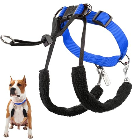 Sporn Original Dog Halter, No Pull Dog Harness, Durable Nylon Collar with Padded Restraint Sleeves for Medium Breeds, No Choke Design, Adjustable Fit, Easy On/Off, Blue, Medium