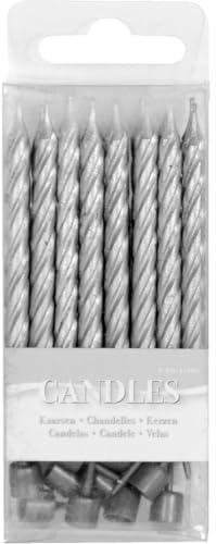 Folat 22904 Silberne Kerzen mit Halter - 16 Stück, Silber