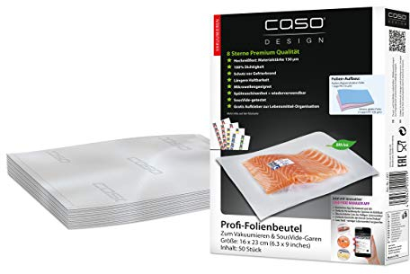 CASO 8 Sterne Profi- Folienbeutel 16x23 cm / 50 Beutel, Vakuumierbeutel für alle Vakuumierer, sehr stark & reißfest ca. 150µm, Vakuumbeutel Lebensmittel Vakuumiergerät, Sous Vide, BPA-frei