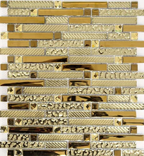 Glasmosaik gold Mosaik Fliese Transluzent Verbund Glasmosaik Crystal gelbgold für WAND BAD WC DUSCHE KÜCHE FLIESENSPIEGEL THEKENVERKLEIDUNG BADEWANNENVERKLEIDUNG Mosaikmatte Mosaikplatte