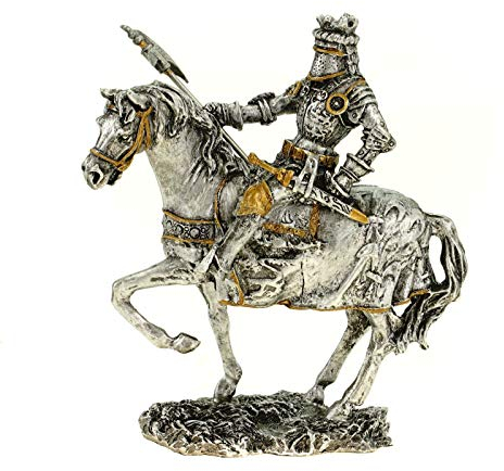 Veronese Zinn Tempelritter mit Axt auf Pferd 10 cm Figur Templer Deko Knight Ritter