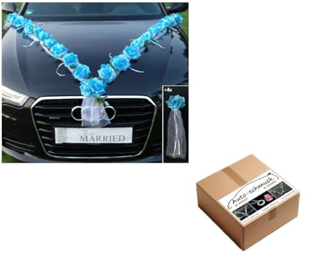 Rosen Girlande Braut Paar Rose Deko Dekoration Autoschmuck Hochzeit Car Auto Wedding ®Auto-schmuck Deko (F Blau/Weiß)