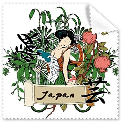 DIYthinker Japan Kultur Japanische Art-Grün Sexy Geisha Fan Pflanzen Blumen Hand dekoriert Illustration Muster Brillenputztuch-Reinigungstuch Telefon Screen Cleaner 5pcs Gruen