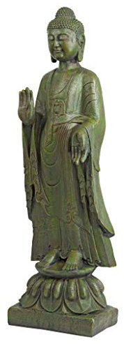 Design Toscano Bouddha Illuminé Statue de Jardin de Décor Asiatique, 102 cm, polyrésine, deux tons bronze et verdigris