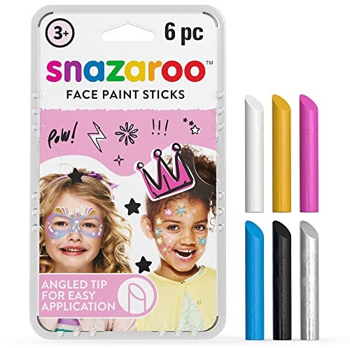 Snazaroo 1160601 Schminkstift Set, 6 Gesichtsfarben frei von Duftstoffen, hautfreundlich und mit Wasser und Seife zu entfernen - Ideal für Partys, Halloween, Fasching, Karnavel - Set Mädchen