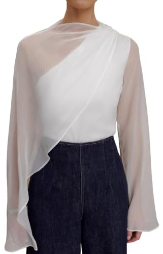 NONDK Blusa de Chiffon Transparente Asimétrica para Mujeres, Top de una Sola con Mangas Largas Fluidas S