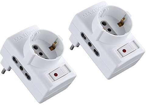 Electraline 92208 set 2 Adattatore triplo salvaspazio 2 prese bivalenti 10/16A e 1 schuko spina piccola 10A con interruttore riduttore