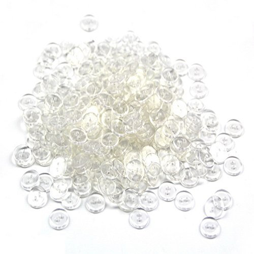 RayLineDo Packung mit 100 transparenten, zarten Kunststoff-Knöpfen, rund, 2 Löcher, ca. 12 mm, Lochgröße: 1 mm, Dicke: 2 mm