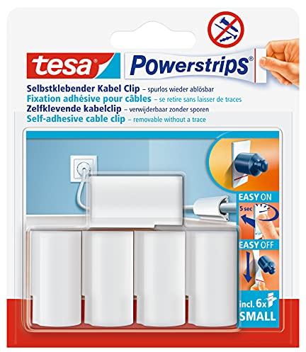 tesa Powerstrips Kabelclip / Kabel Clip selbstklebend / Zur Fixierung von Kabeln / In Weiß / 1 x 5 Stk.