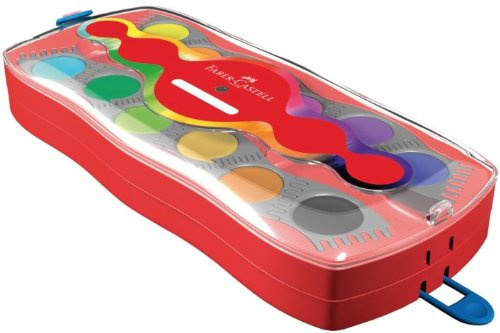 FABER-CASTELL 125031 - Caja de colores CONNECTOR con 24 colores, incluyendo blanco opaco, compartimento para pinceles y campo para el nombre, rojo, 1 unidad