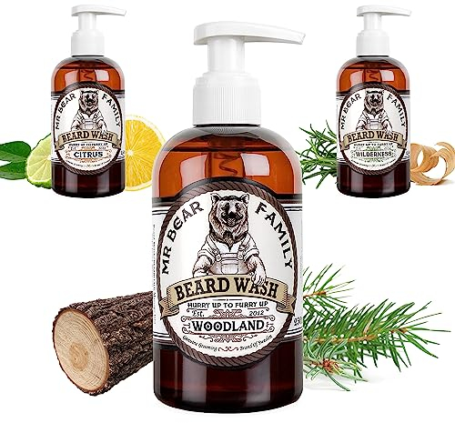 Mr Bear Family Natürliches Bartshampoo für Männer 250ml - Woodland - mehr Feuchtigkeit für einen volleren, gesünderen Bart - 2-in-1 Bartseife und Bart Conditioner - Bart Shampoo Herren