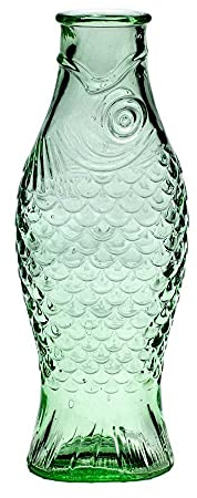 Glass Water Pitcher | Fish & Fish Glassware by Paola Navone | Wine Carafe Decanter | Clear Green Bottle Container for hot and Cold Drinks | Fridge Beverage Dispenser, Suitable as Vase