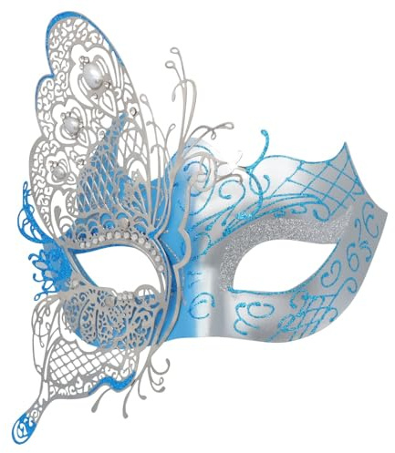 Mysteriöse venezianische Schmetterlings-Maske für Damen, geignet für Halloween, Karneval und Maskenbälle blau