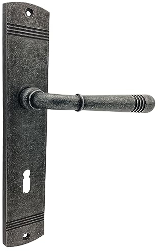 domino Türgriff 72 Drückergarnitur BB-Buntbart Set Langschildgarnitur Türklinke für Zimmertür, Bürotür, Kellertür & Innentür L-Form Türdrücker-Set aus Znal Nickel Antik LOFT M95