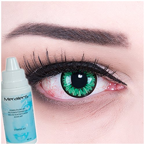 Meralens, weiche 12 Monatslinsen, Green Flower, ohne Stärke, mit Behälter, 1 Paar ( 1 x 2 Stück)