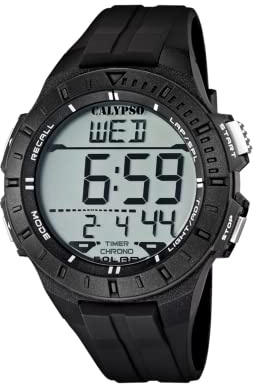 CALYPSO Reloj Digital Hombre de Caucho Negro Reloj Deportivo Hombre - Resistente al Agua 10 ATM Fecha y Calendario, Cronógrafo, Doble Horario, Luz, Alarma, 12 y 24 Horas K5607/6 Color Splash