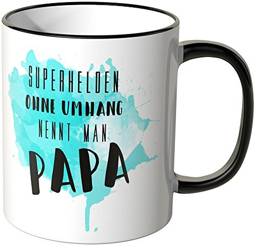 WANDKINGS® Tasse, Spruch Superhelden ohne Umhang nennt Man Papa - SCHWARZ