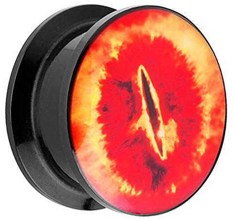 Piersando Ohr Plug Piercing Kunststoff Motiv Comic Picture Flesh Tunnel Ohrplug mit Feuer Auge Drachen Schwarz Rot 8mm