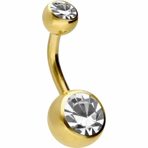 PIERCINGLINE Bauchnabelpiercing aus Chirurgenstahl mit 2 Kristallen - Bananabell Piercing in stylischen Farben und 4 Größen