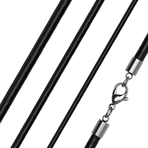 Autiga Lederkette Halskette Lederband Kette Echtleder Rindsleder Karabiner Edelstahl Kette für Anhänger schwarz 4 mm 30 cm