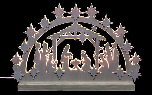 Unbekannt 3D-Doppelschwibbogen - Krippenstall - 42 x 30 x 4,5 cm - Original Erzgebirge Schwibbögen - Michael Müller