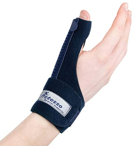 Actesso Attelle Pouce – Pour le Soulagement de la Tendinite, Dé Quervain, Entorses et Douleurs Articulaires – Orthèse Poignet en Néoprène, Main Droite, Bleu