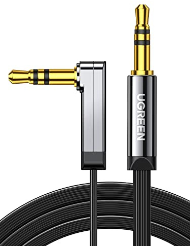 UGREEN Aux Cable 9.9FT Right Angle 3.5mm to 3.5mm Stereo Audio Lead | Mini Jack Male to Male Headphone Auxiliary Cord Flat for Car Aux iPhone iPad iPod TV PC Tablet Laptop MP3 Speaker 3M