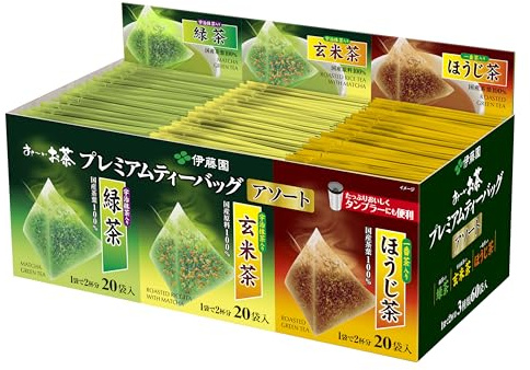 Itoen - Premium Tea Bag Set 60 packs : Ryokucha (Sencha Green tea), Houjicha, Genmaicha per 20 bags