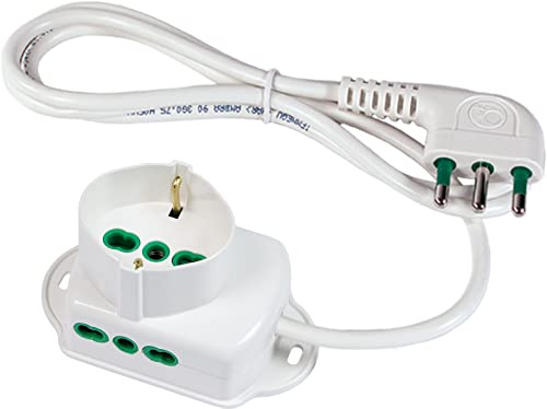Fanton 42105 Multipresa Triax 1 Presa Bipasso Italo/Tedesca 2P+T 16A in Testa 2 Prese Bipasso Italiane con Cavo, Bianca, 1.5 m