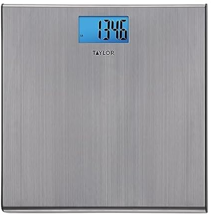 Taylor Digital Scales for Body Weight, Extra-High 440 lb Capacity, Thin Profile, Unique Blue LCD, Glass Platform, 12.2 x 12.2 Inches, Stainless Steel
