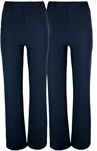 Lovetoenvy Ladies (Pack of 2) Nurse Work Carer Stretch Elasticated Bootleg Trousers (Sizes 8-26) (8, Navy)