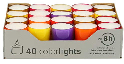 Lot de 40 Bougies Chauffe-Plat en summerlight en Couleurs-gobelet en Acrylique durée de Combustion 8 Heures