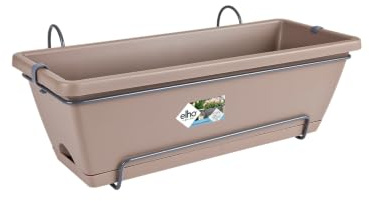 elho Barcelona All-in-1 50cm Balkonkasten - Taupe | L 27.5 x B 49.5 x H 18.5 cm | Integrierter Untersetzer | für den Außenbereich | 100% recyceltes Plastik