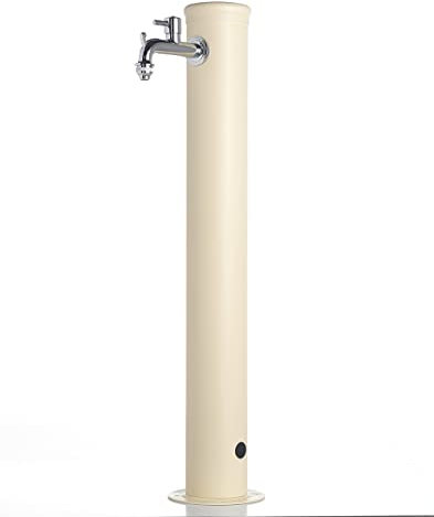 Fontana a colonna colore avorio con rubinetto in ottone e vaschetta di raccolta acqua con scarico